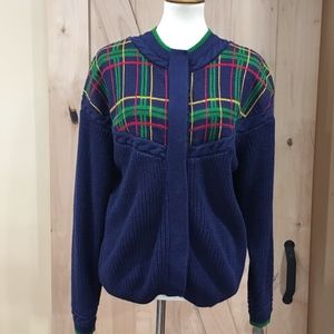 Vintage Blue Plaid cardigan Sweater M